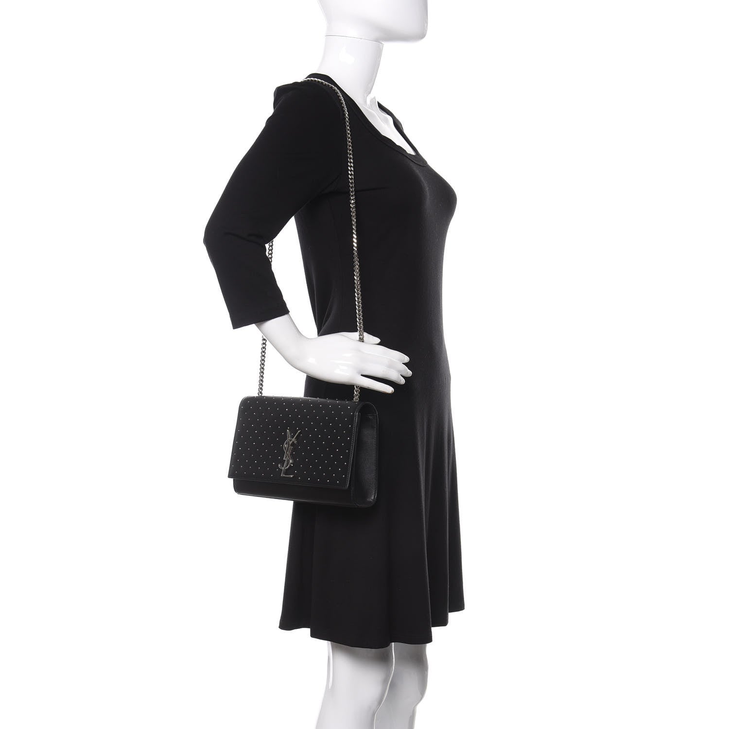 Saint Laurent Calfskin Studded Medium Monogram Satchel Black 2 of 10