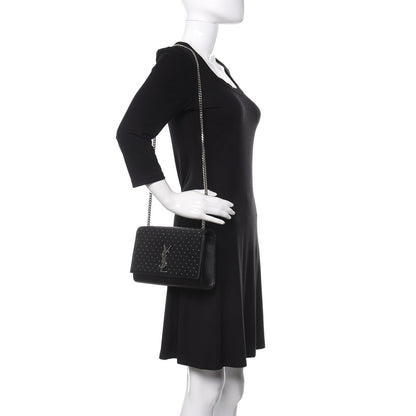 Saint Laurent Calfskin Studded Medium Monogram Satchel Black 2 of 10