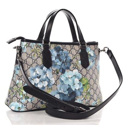 Gucci GG Supreme Monogram Blooms Small Zippered Tote Blue 4 of 11