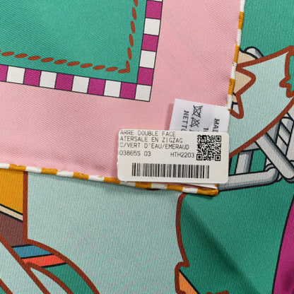 Hermes Silk Tatersale en Zig Zag Double Face Scarf 90 Vert D'Eau Emerald Fuchsia 4 of 5