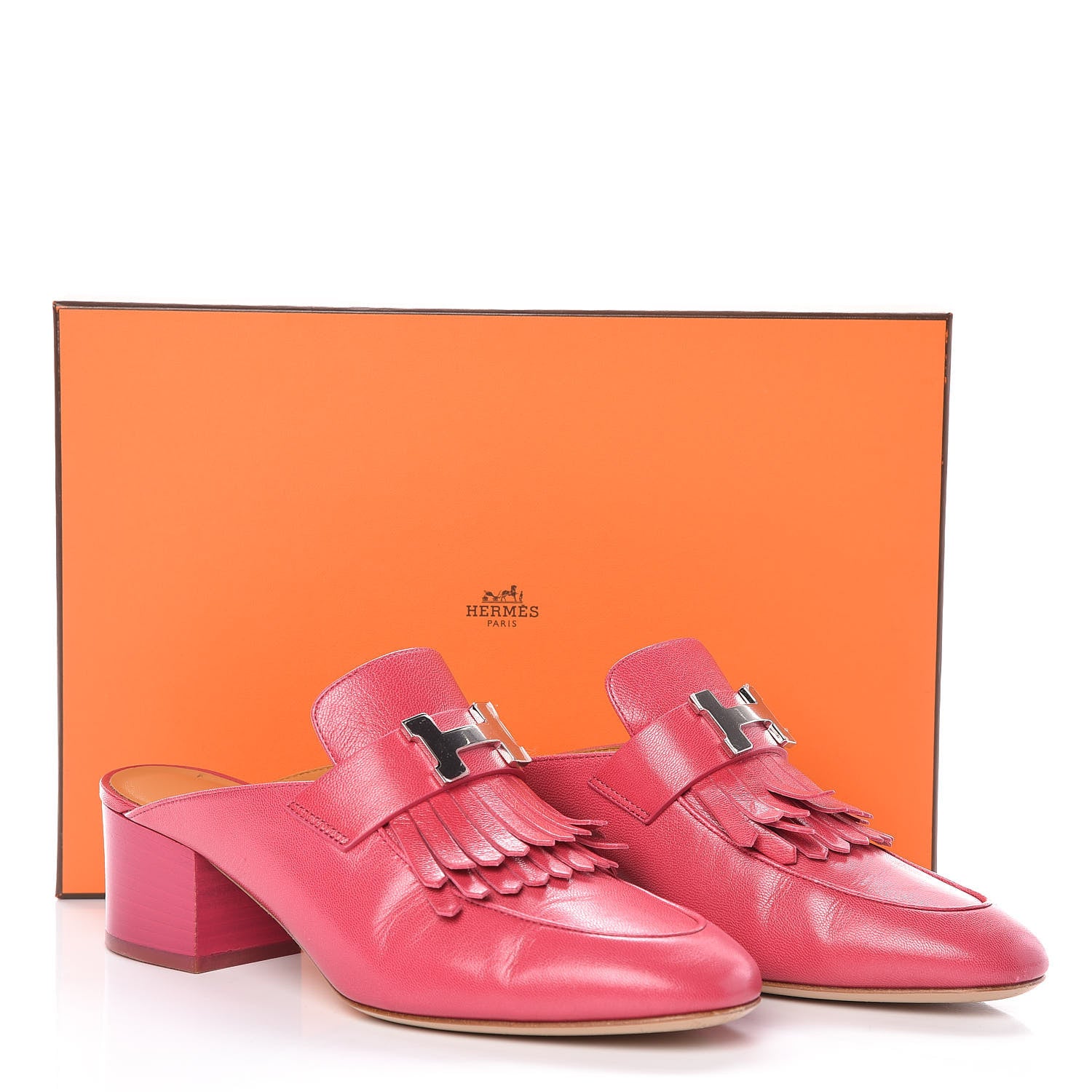 Hermes Goatskin Tuileries Mules 37 Rouge Azalee 11 of 11