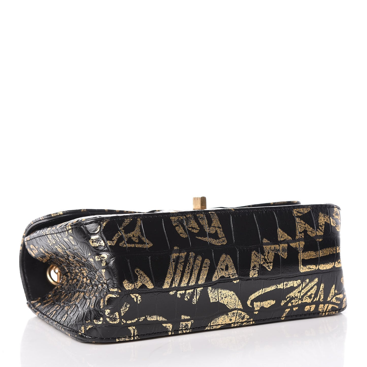 Calfskin Crocodile Embossed Graffiti 2.55 Mini Cocodile Reissue Flap Black Gold