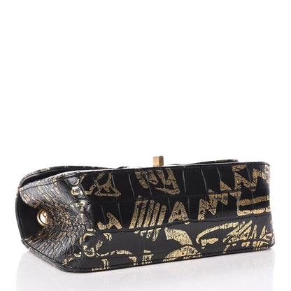 Chanel Calfskin Crocodile Embossed Graffiti 2.55 Mini Cocodile Reissue Flap Black Gold 4 of 10