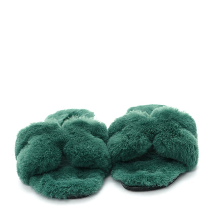 Hermes Woolskin Oran Sandals 37.5 Vert Anglais 3 of 9
