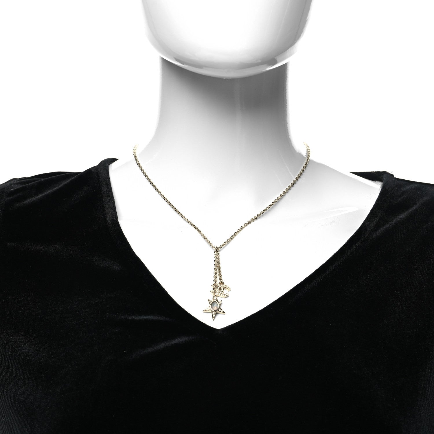 Chanel Crystal CC Star Necklace Gold 2 of 5