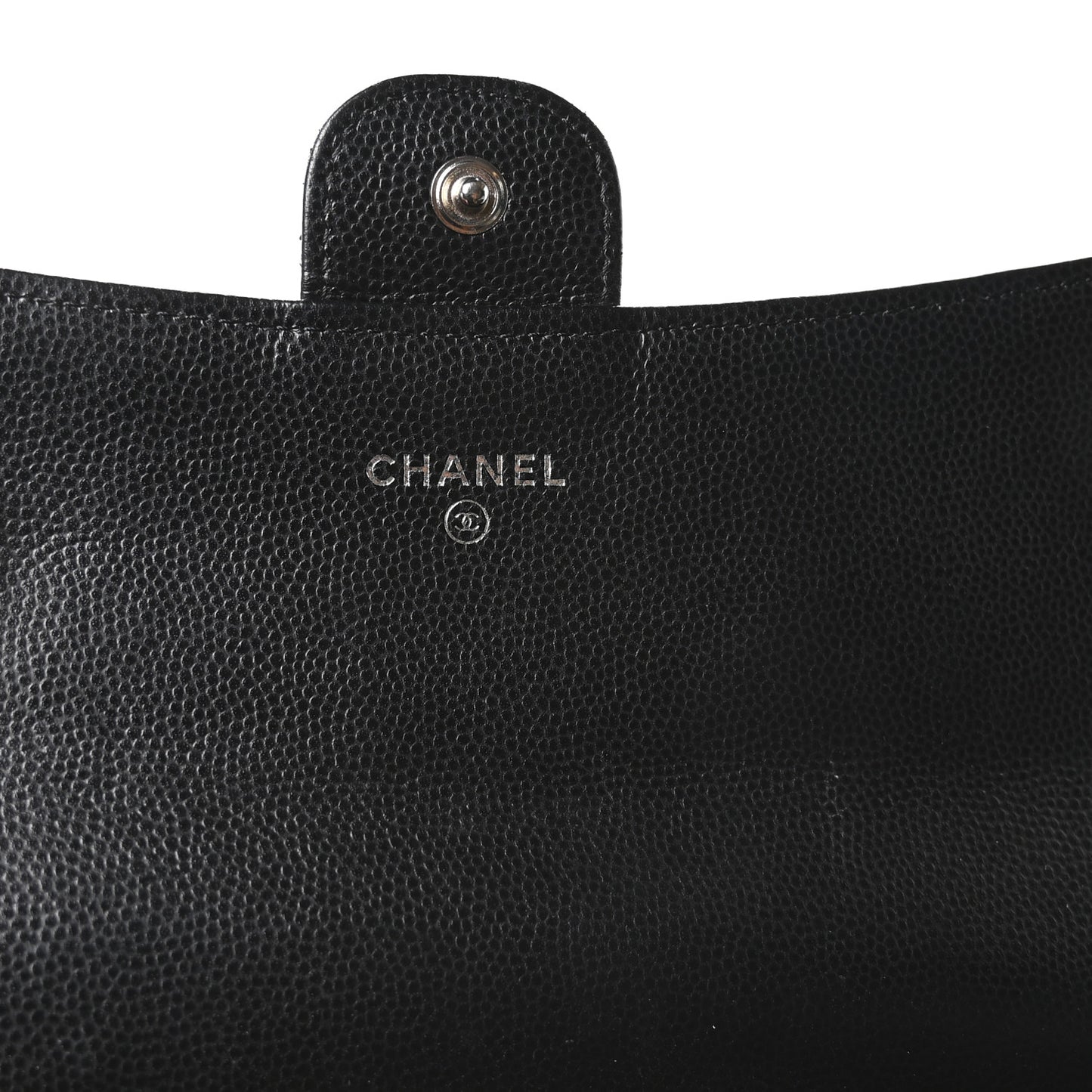 Caviar Chevron Quilted Large Flap Wallet Black