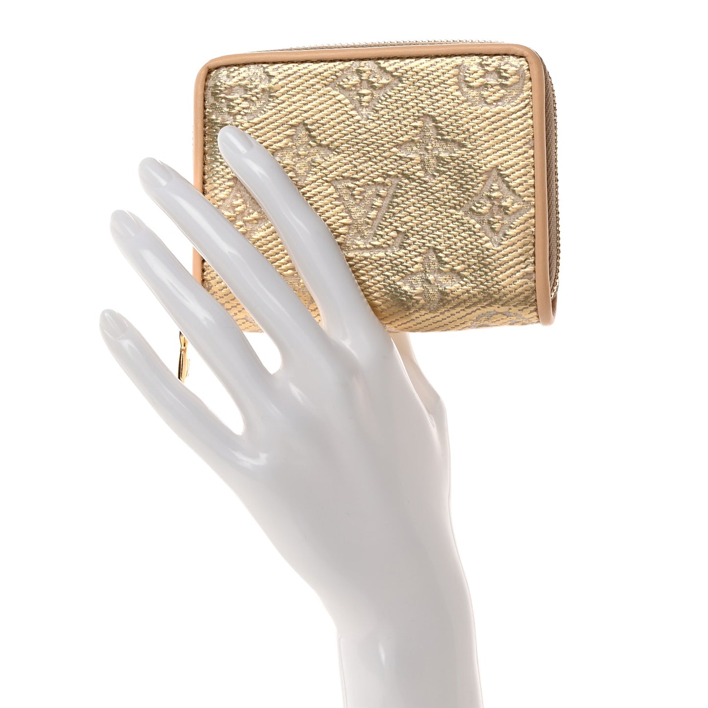 Lurex Jacquard Monogram Zippy Coin Purse Beige