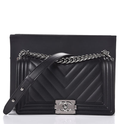 Chanel Calfskin Chevron Quilted Medium Boy Flap Black 8 of 8