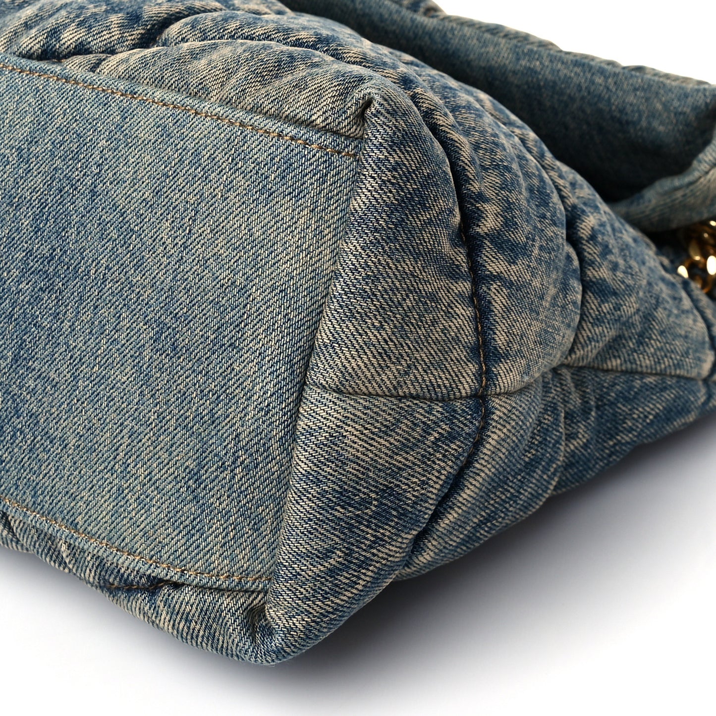 Denim Quilted Medium Loulou Puffer Monogram Chain Satchel Blue Black