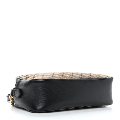Gucci Monogram Matelasse Diagonal Small GG Marmont Chain Shoulder Bag Beige Black 4 of 9