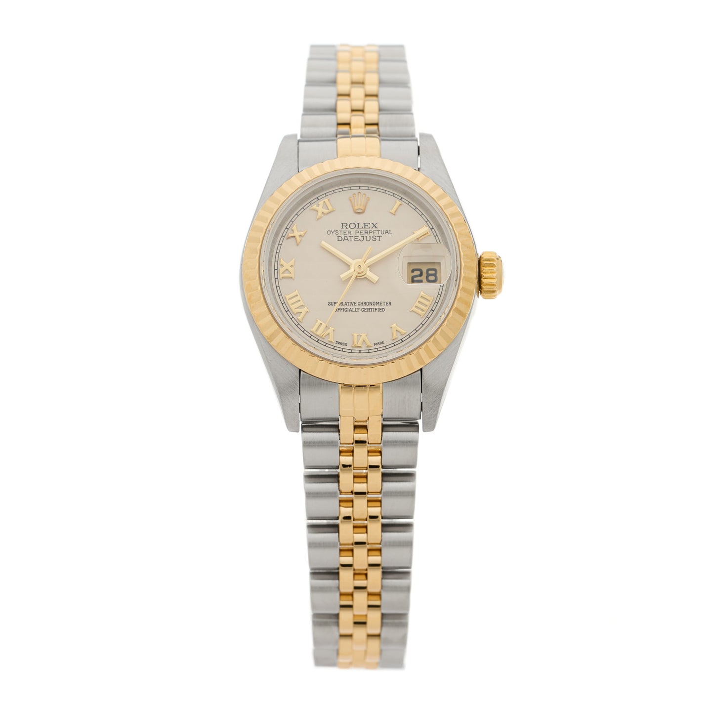Stainless Steel 18K Yellow Gold 26mm Oyster Perpetual Datejust Watch White Roman 79173