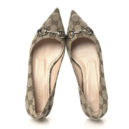 Gucci Monogram Horsebit Womens Werin Ballet Flat 36.5 Beige Ebony Cocoa 2 of 10