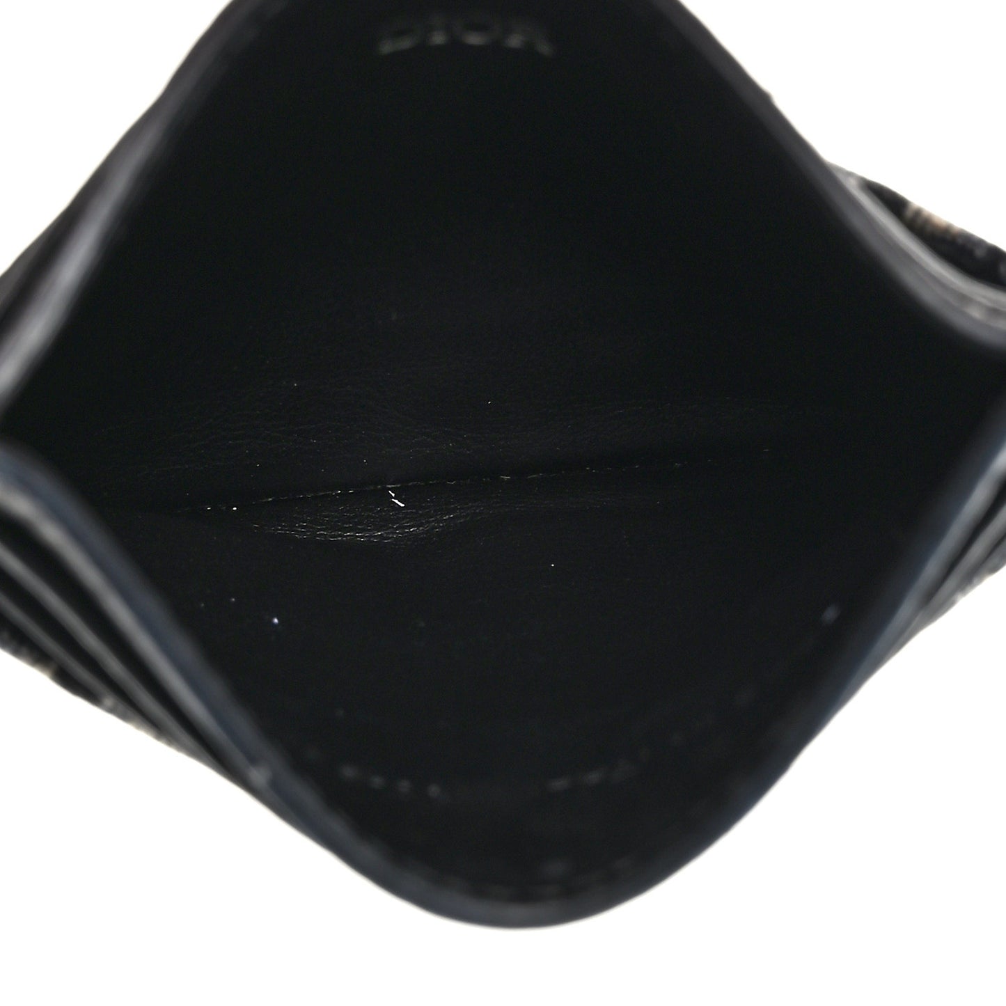 CHRISTIAN DIOR Grained Calfskin Oblique Card Holder Black