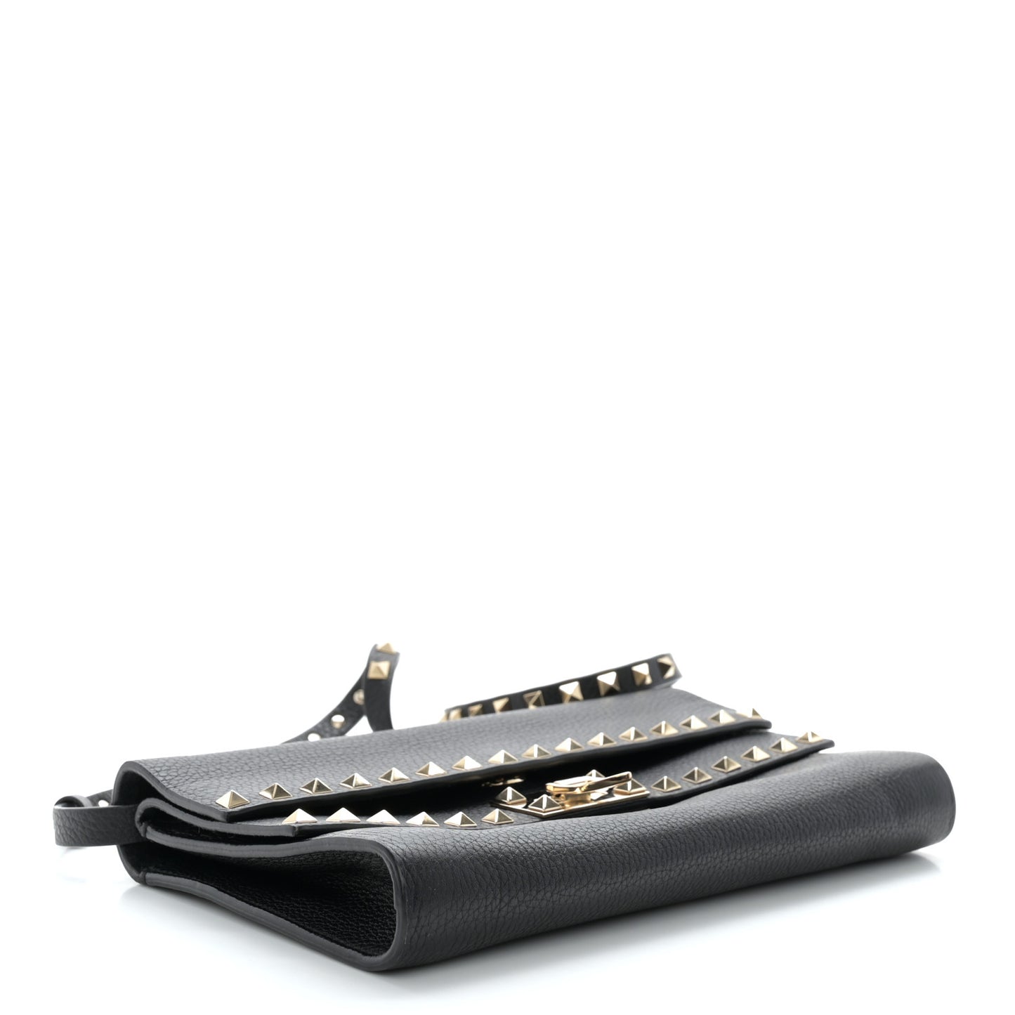 Grainy Calfskin Rockstud Double Flap Crossbody Bag Black