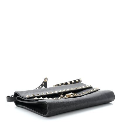 Valentino Garavani Grainy Calfskin Rockstud Double Flap Crossbody Bag Black 4 of 10