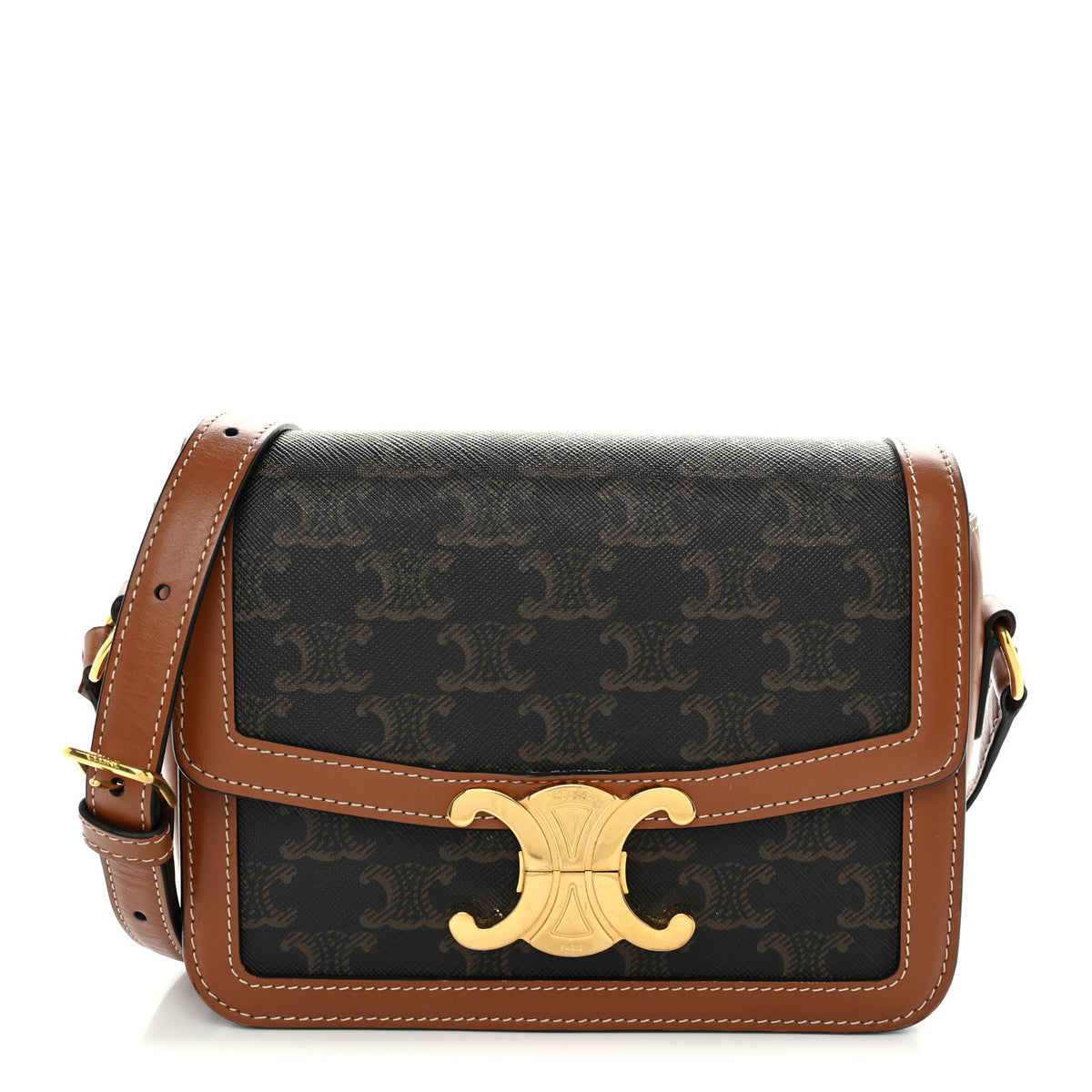 Calfskin Triomphe Canvas Teen Triomphe Bag Tan