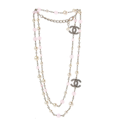 Chanel Pearl Beaded Enamel CC Long Necklace Gold Pink 3 of 5