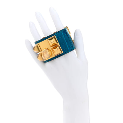 Hermes Shiny Alligator Collier De Chien CDC Bracelet S Bleu Izmir 2 of 8