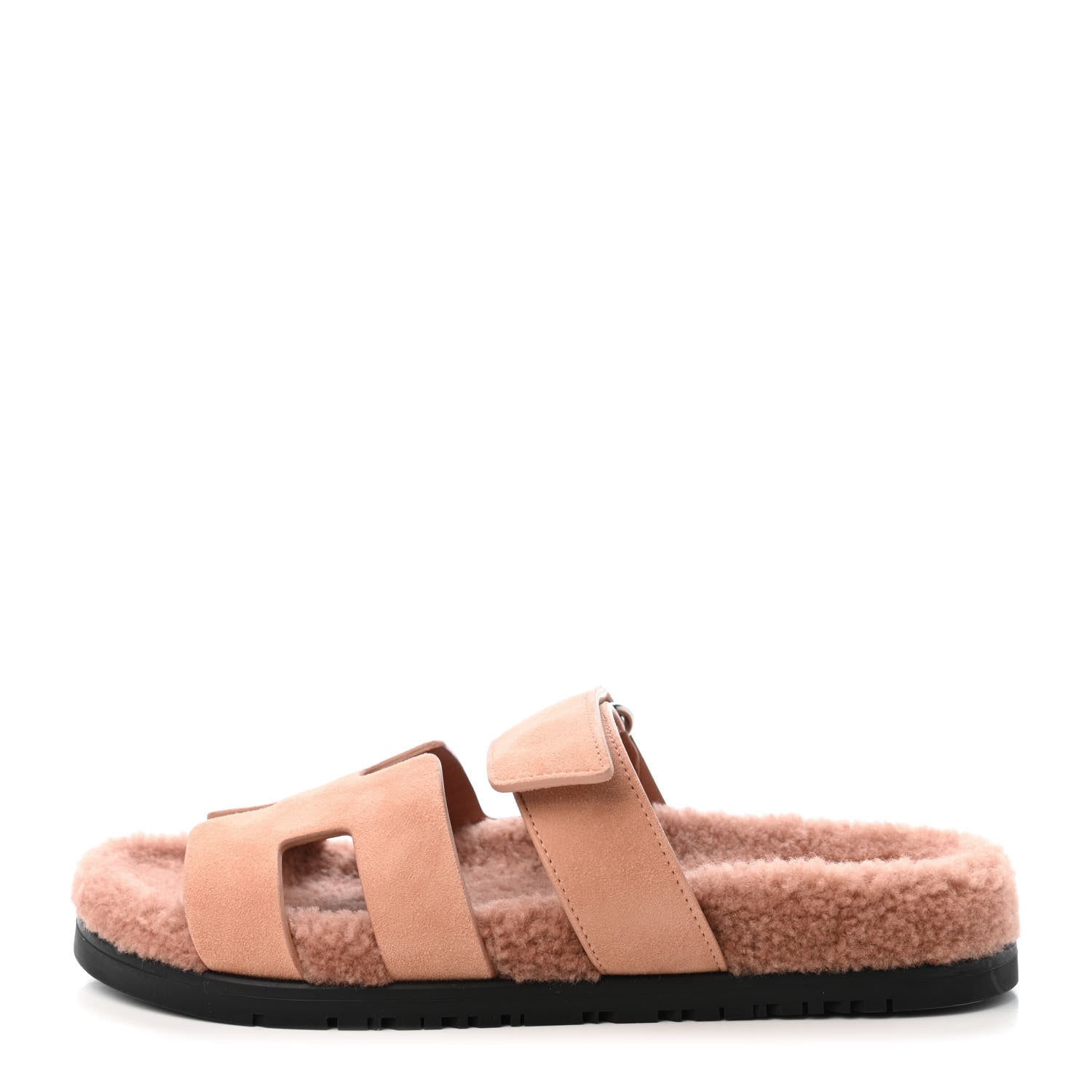 Hermes Suede Goatskin Woolskin Womens Chypre Sandals 37.5 Rose Aube 1 of 4