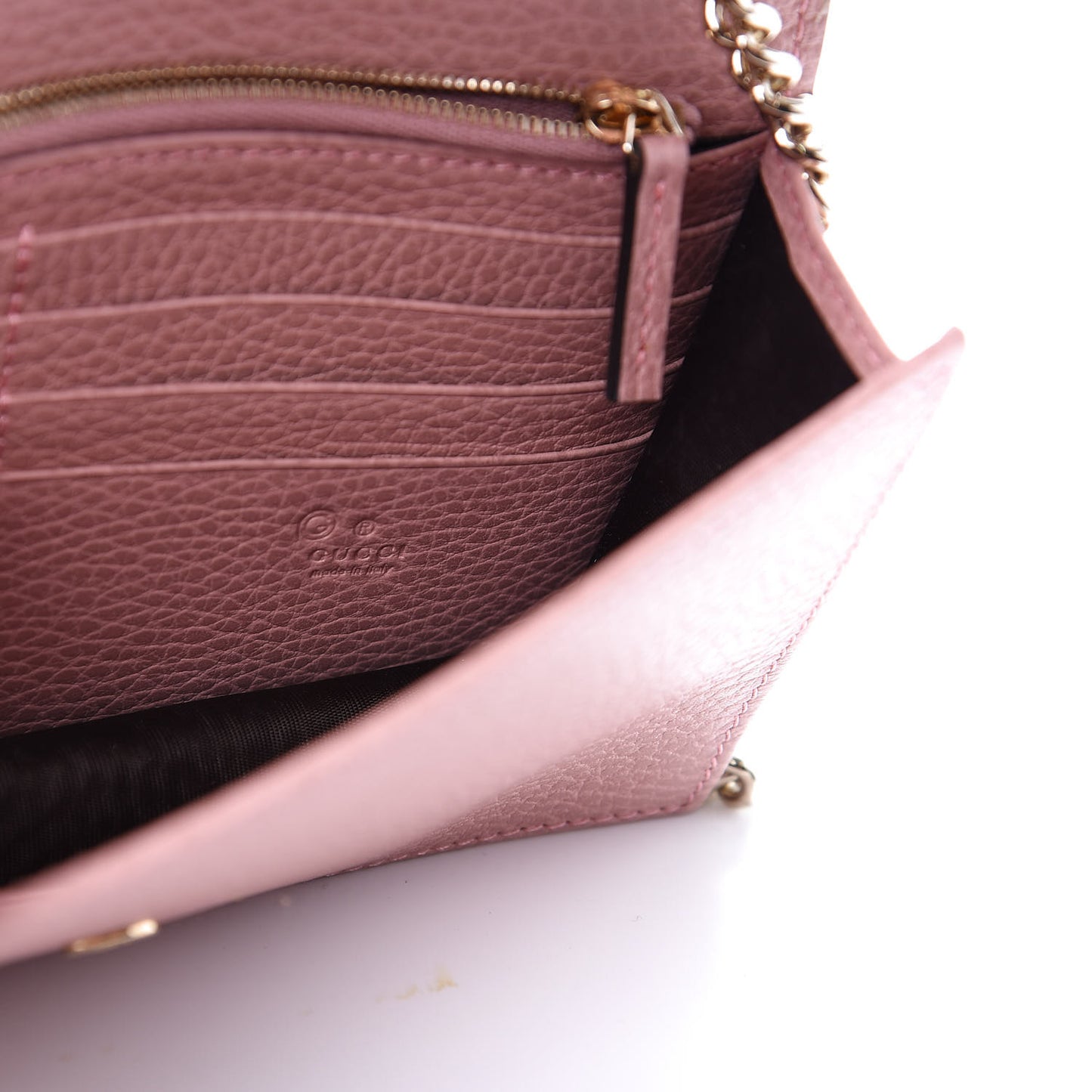 Dollar Calfskin Interlocking G Chain Wallet Soft Pink