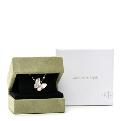 Van Cleef & Arpels 18K Rose Gold Diamond Mother of Pearl Two Butterfly Pendant Necklace 5 of 5