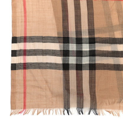 Burberry Wool Silk House Check Lightweight Scarf Camel 3 of 4