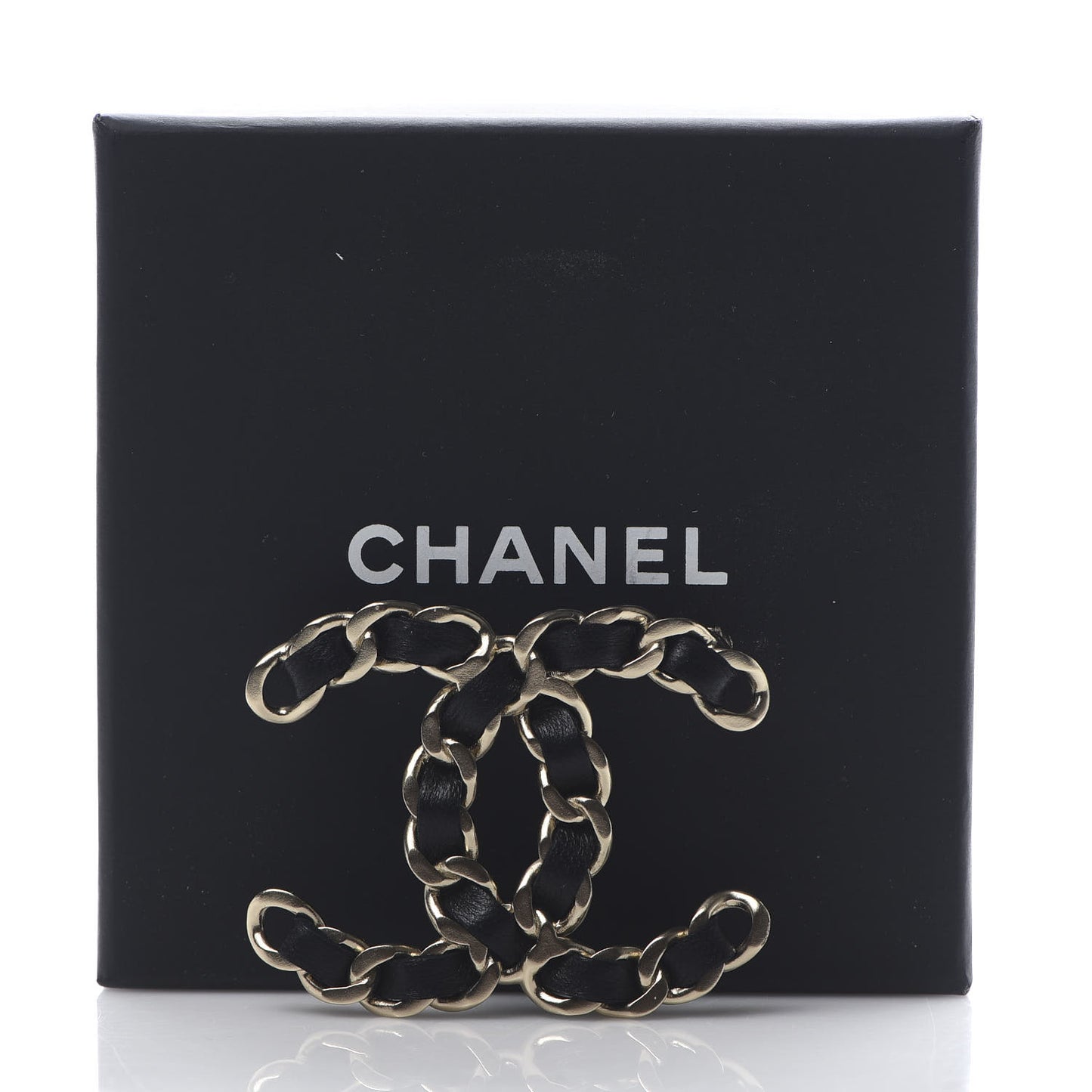 Lambskin Chain CC Brooch Black Gold