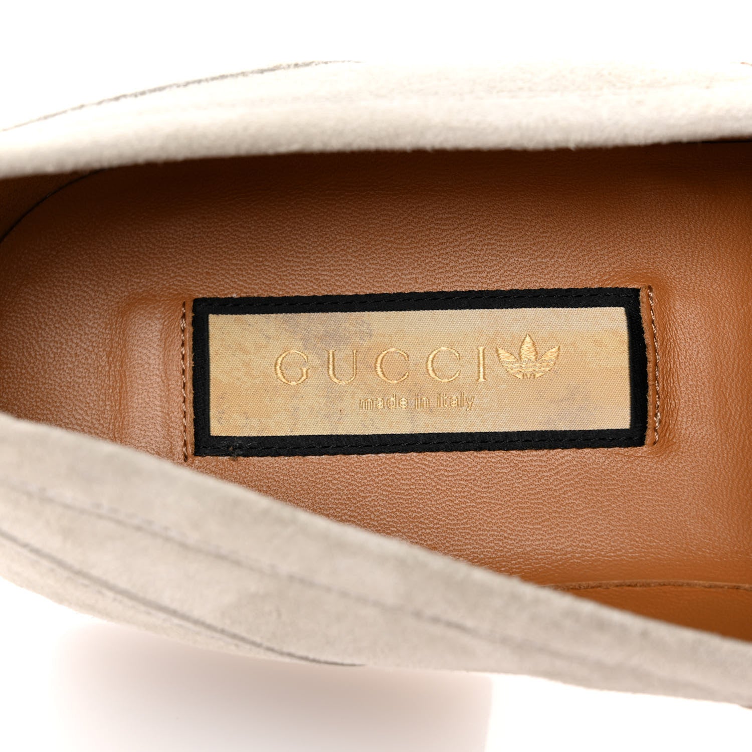 Gucci X ADIDAS Suede Supersofty Quentin Goatskin Web Mens Horsebit Loafers 10.5 Grey Sky Off White 8 of 12