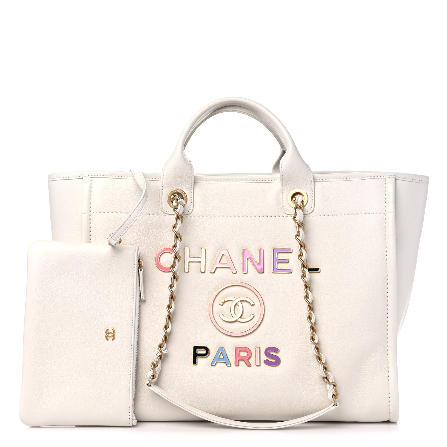 Chanel Calfskin Medium Deauville Tote White Multicolor 1 of 11
