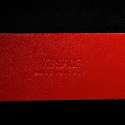 Versace Coated Canvas Calfskin La Greca Signature Tote Bag Blue Red 6 of 14