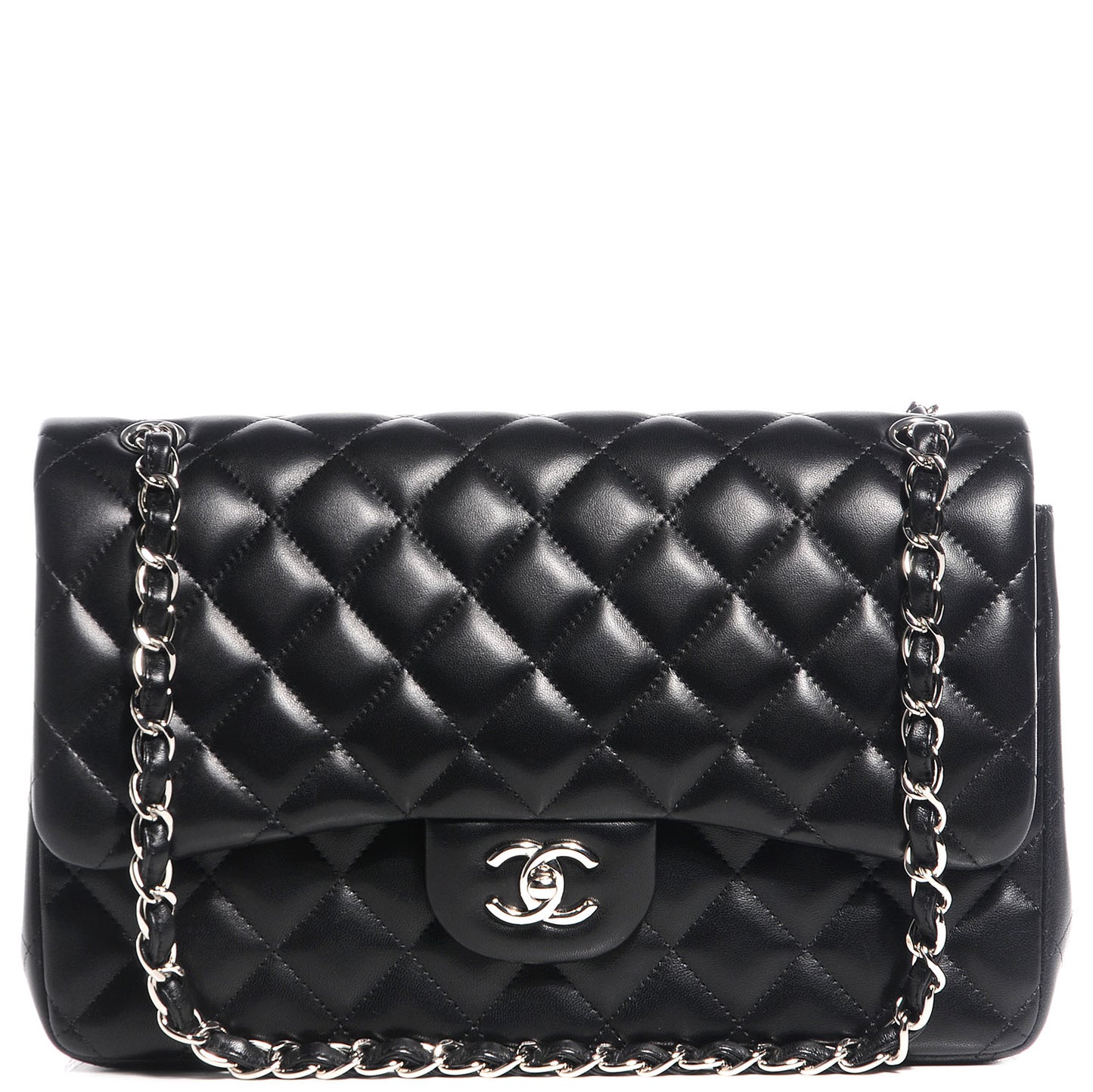 Lambskin Quilted Jumbo Double Flap Black