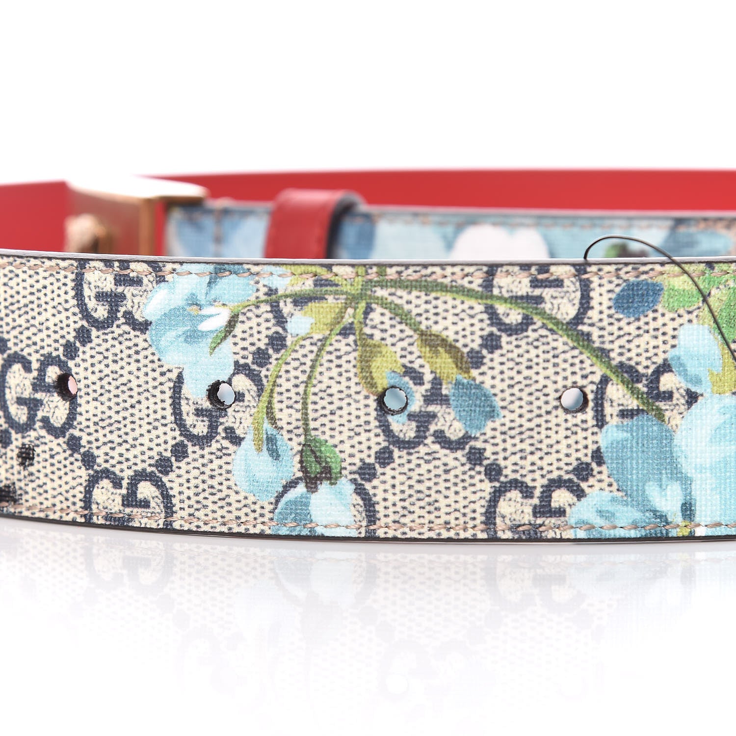 Gucci GG Plus Monogram Blooms Plaque Belt 85 34 Blue 8 of 8