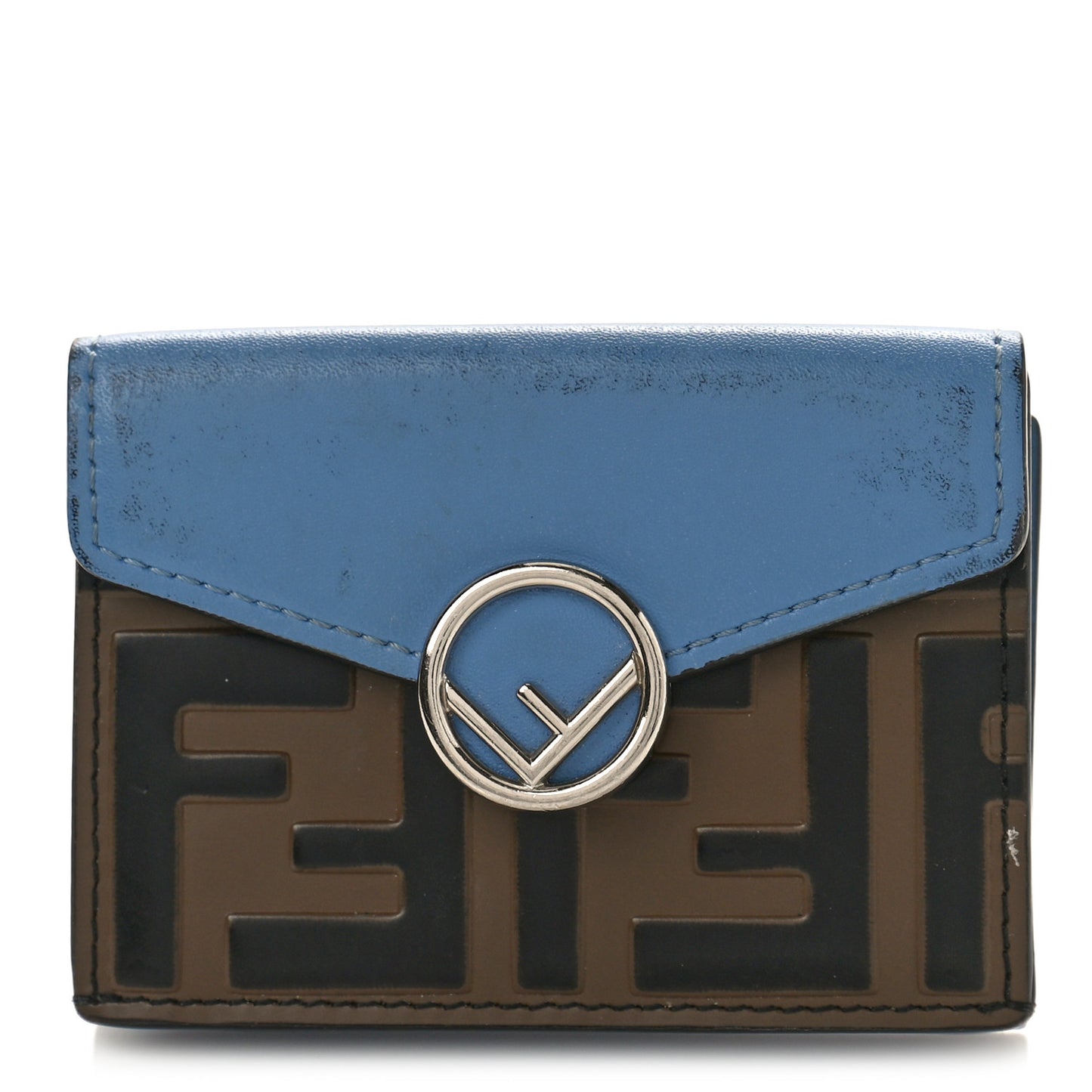 Vitello Liberty F is Fendi Bi-Color FF 1974 Embossed Micro Tri-Fold Envelope Wallet Maya Black Nebula