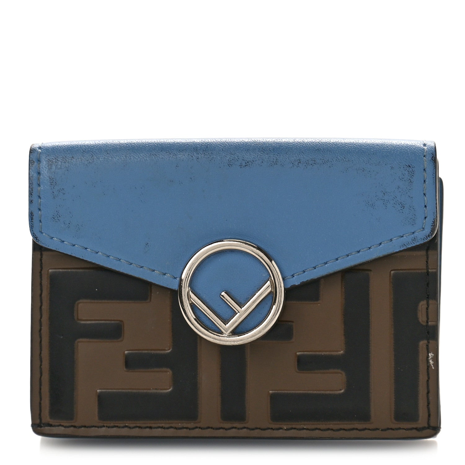 Fendi Vitello Liberty F is Fendi Bi-Color FF 1974 Embossed Micro Tri-Fold Envelope Wallet Maya Black Nebula 1 of 10