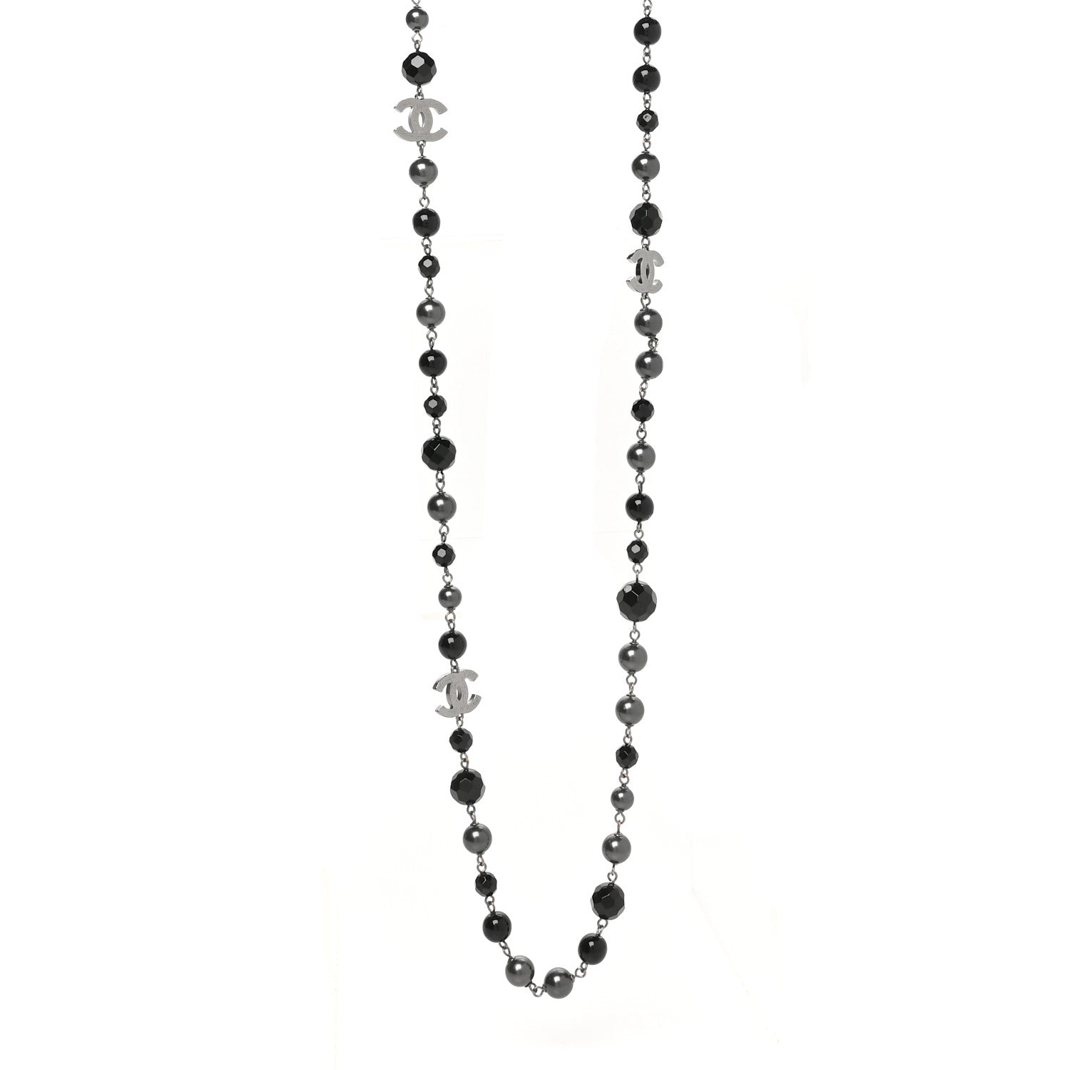 Chanel Ruthenium Pearl Beaded CC Long Necklace Black 1 of 5
