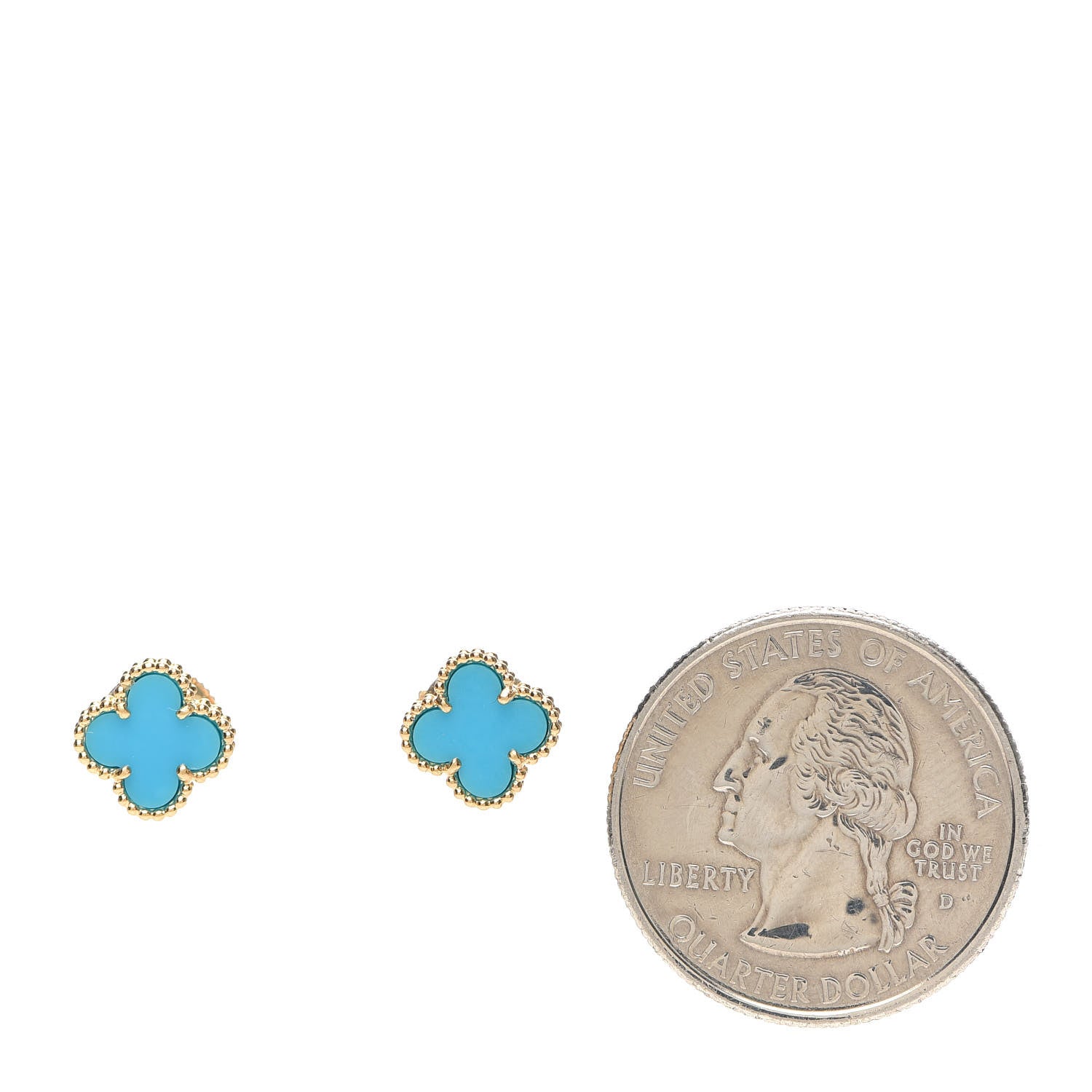 Van Cleef & Arpels 18K Yellow Gold Turquoise Sweet Alhambra Earrings 2 of 6