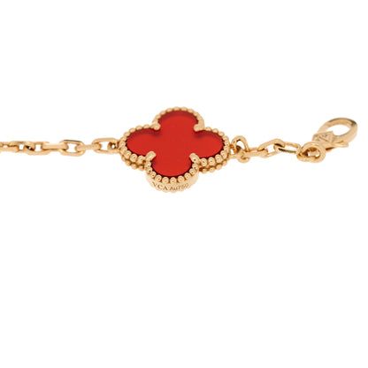 Van Cleef & Arpels 18K Yellow Gold Carnelian 20 Motifs Vintage Alhambra Necklace 5 of 6