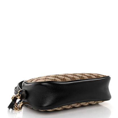 Gucci Monogram Matelasse Diagonal Small GG Marmont Chain Shoulder Bag Beige Black 4 of 10