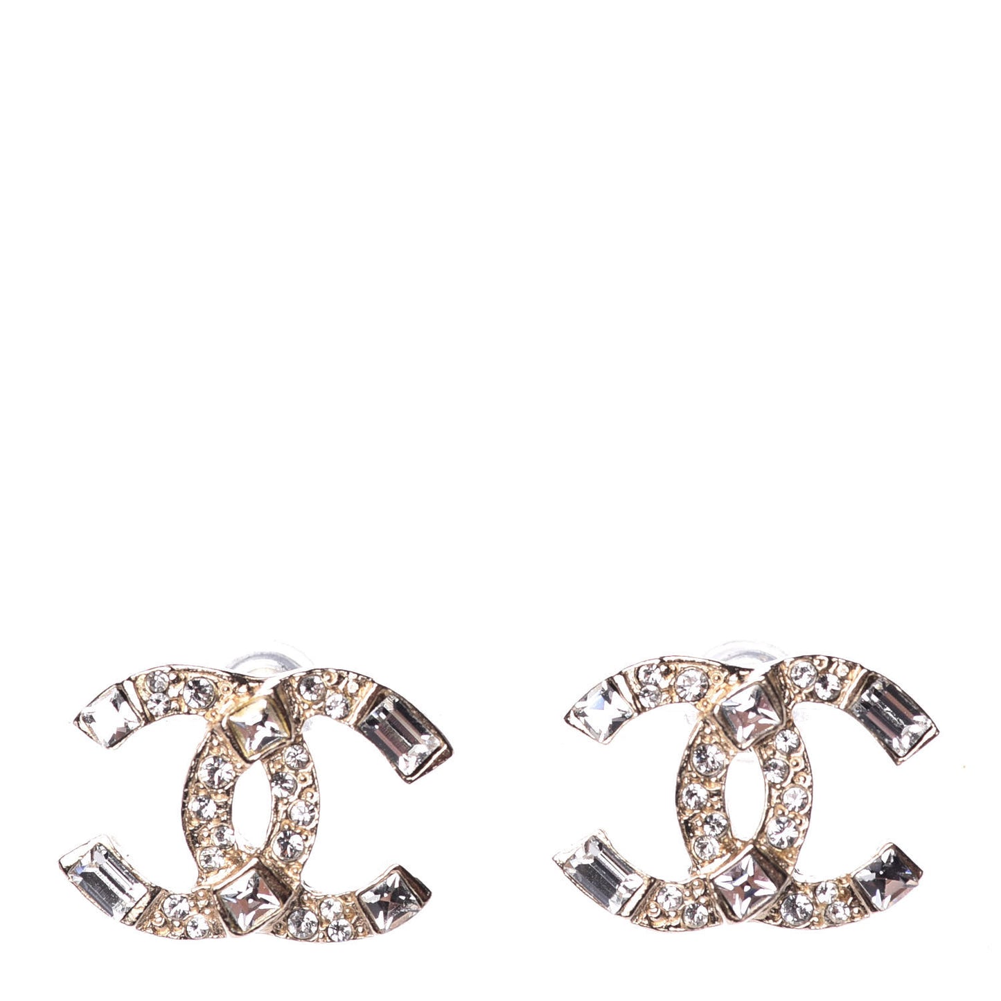 Crystal Baguette CC Earrings Gold