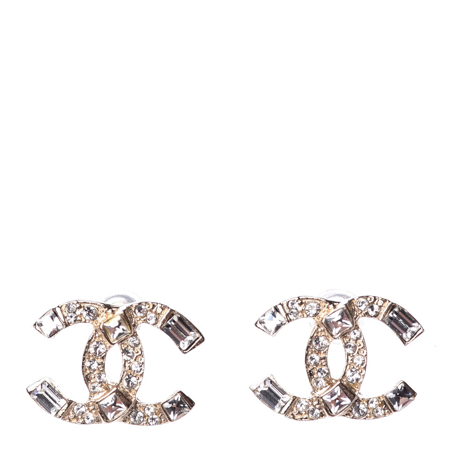 Chanel Crystal Baguette CC Earrings Gold 1 of 5