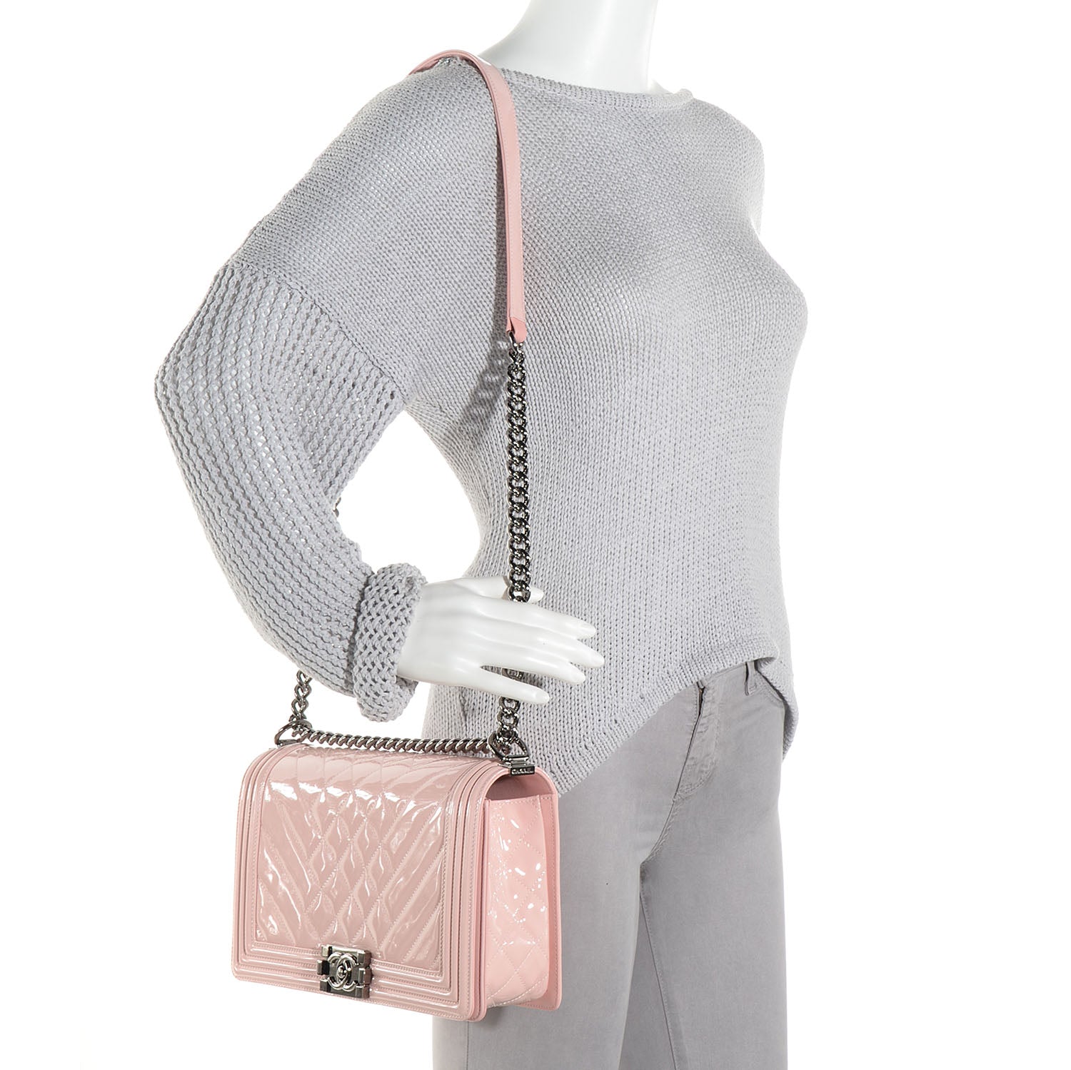 Chanel Patent Quilted Chevron New Medium Boy Flap Light Pink 2 of 8