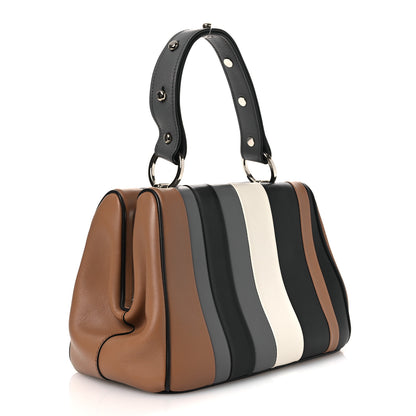 Prada Calfskin Baiadera Striped Frame Bag Caramel Black White 3 of 11