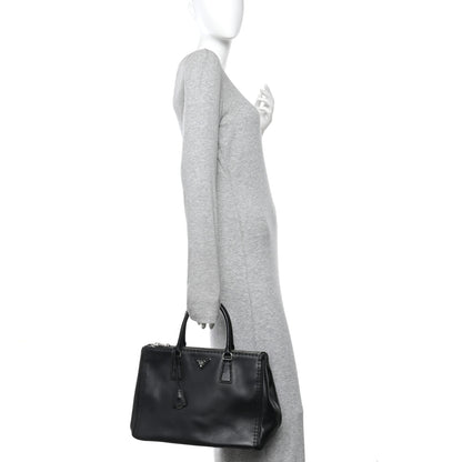 Prada City Calf Hand Stitched Large Galleria Double Zip Tote Black 2 of 13