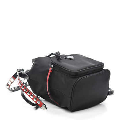 Prada Tessuto Nylon Studded New Vela Mini Bucket Crossbody Bag Black Fuoco 4 of 9