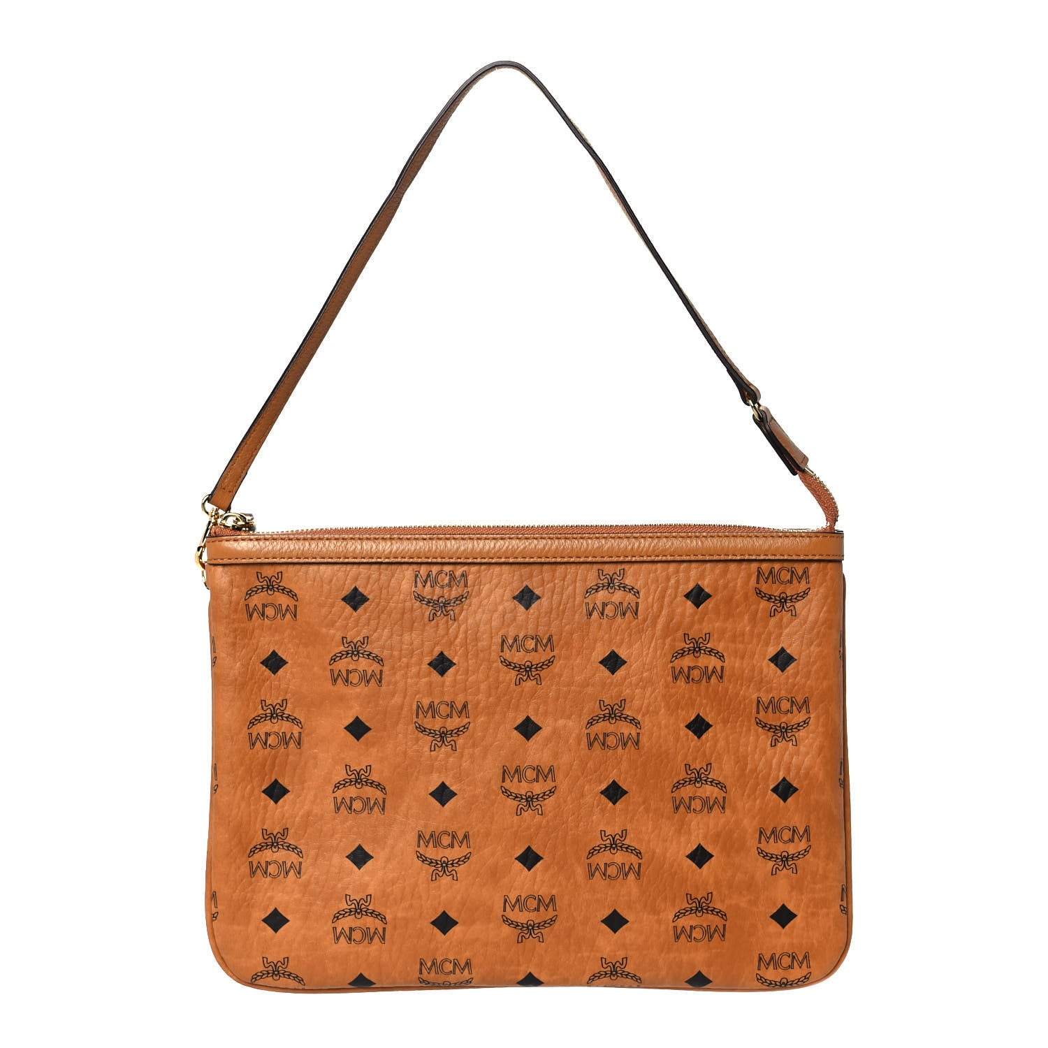 MCM Visetos Liz Shopper Tote Pouch Cognac 1 of 7
