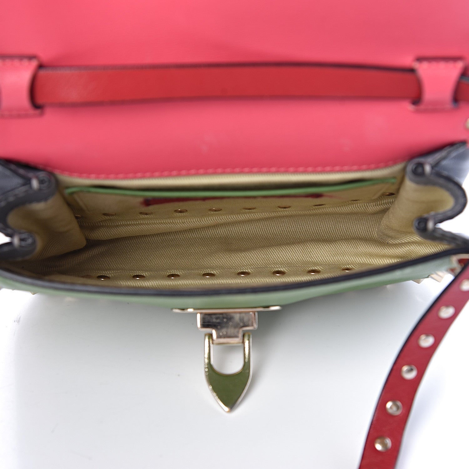 Valentino Garavani Vitello Colorblock Mini Rockstud Flap Saddle Crossbody Bag Deep Rose Green Grey Scarlet 5 of 15