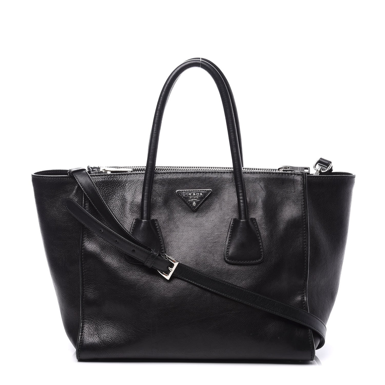 Prada Glace Calf Twin Pocket Tote Black 1 of 13