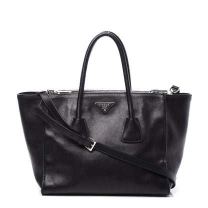 Prada Glace Calf Twin Pocket Tote Black 1 of 13