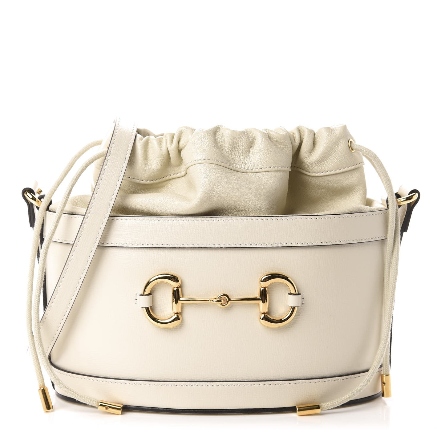 Azalea Sakai Calfskin Horsebit 1955 Drawstring Bucket Bag Mystic White