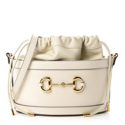 Gucci Azalea Sakai Calfskin Horsebit 1955 Drawstring Bucket Bag Mystic White 1 of 10
